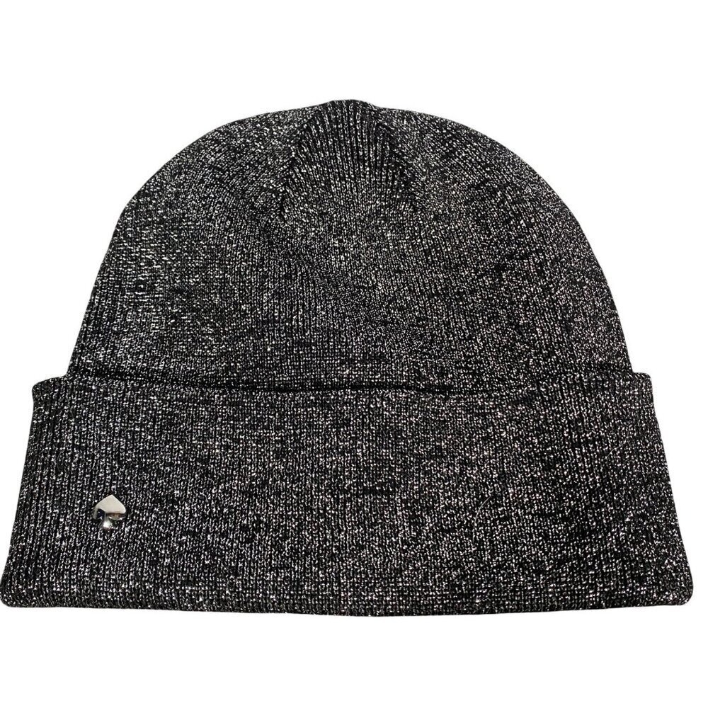 Kate Spade 2024 silver metallic knit beanie hat OS elegant winter classic glam